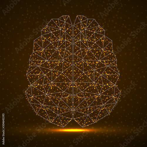 Abstract human brain of glowing particles, technology concept