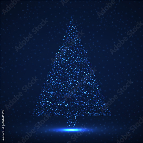 Abstract christmas tree of glowing particles, vector