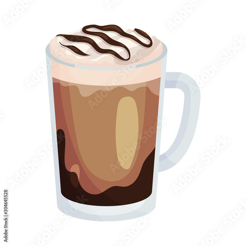 Full Glass of Coffee with Dairy Cream and Foam Vector Object