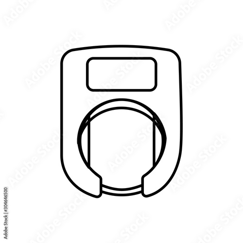 Padlock horseshoe bicycle smart lock as a symbol of the safety of private and public cycling. Editable outline stroke linear icon. Thin vector black contour