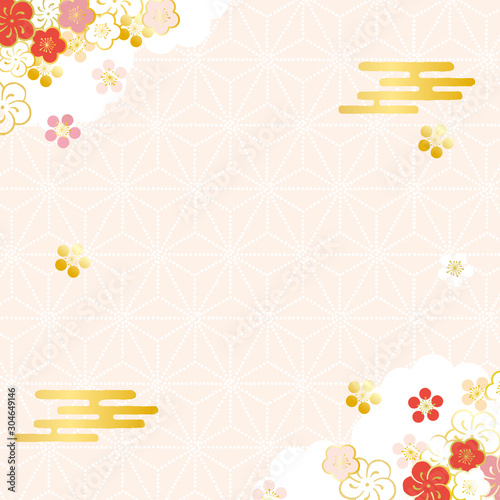正月　梅柄　背景イラスト
