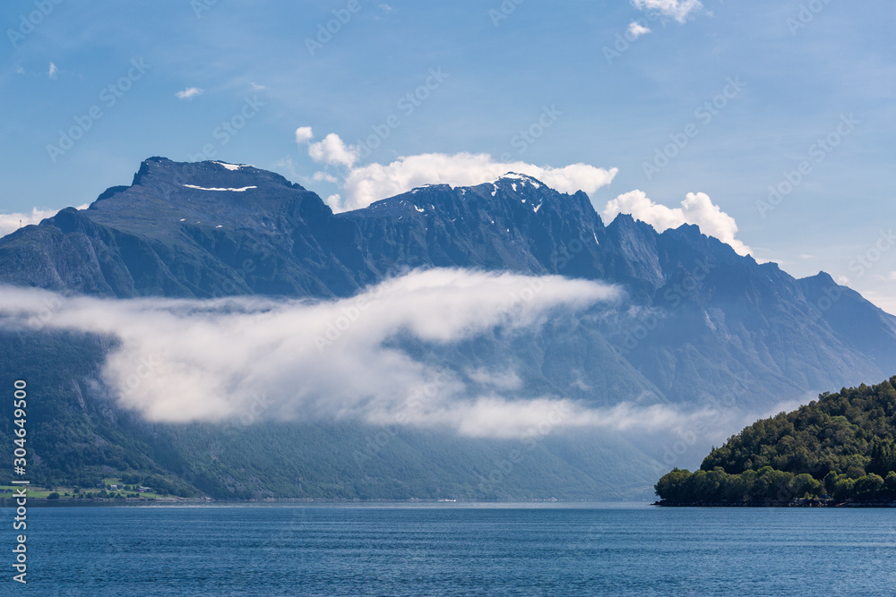 Landscape with mountains, sea and clouds, Norway