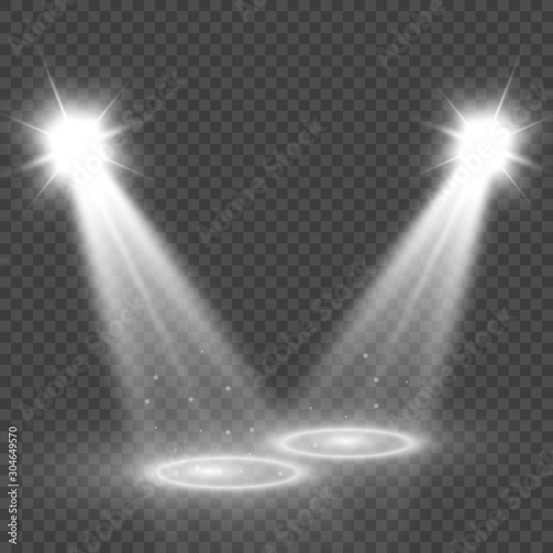 White scene on with spotlights. Vector illustration.
