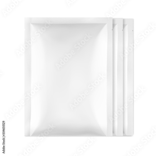 Blank sachet packaging for food, cosmetic and hygiene. Vector illustration on white background. Ready for your design. EPS10.	