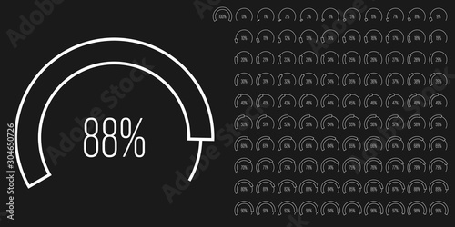 Set of circular sector percentage diagrams meters from 0 to 100 ready-to-use for web design, user interface UI or infographic - indicator with white