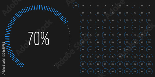 Set of circular sector percentage diagrams meters from 0 to 100 ready-to-use for web design, user interface UI or infographic - indicator with blue