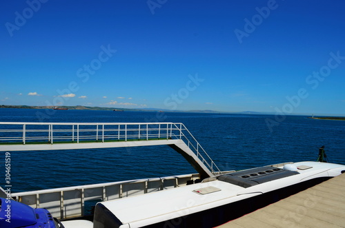 The bank of Dardanelles  Canakkale strait  view from sea in summer morning time