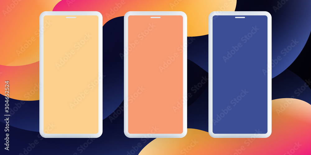Orange, Dark Blue and Purple Advertising, Poster or Banner Template Design with Three Smartphone Silhouettes for Your Business Project - Vector Illustration Orange, Dark Blue and Purple Advertising, Poster or Banner Template Design with Three Smartphone Silhouettes for Your Business Project - Vector Illustration
