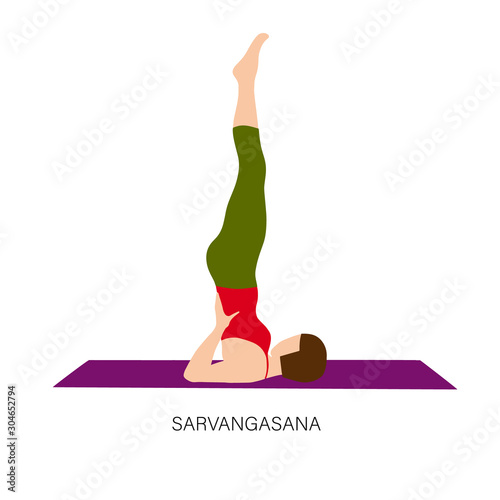 Woman in Sarvangasana or shoulder stand pose.