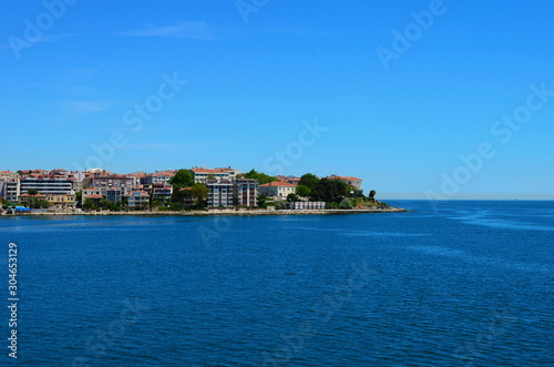 The bank of Dardanelles (Canakkale strait) view from sea in summer morning time © maria