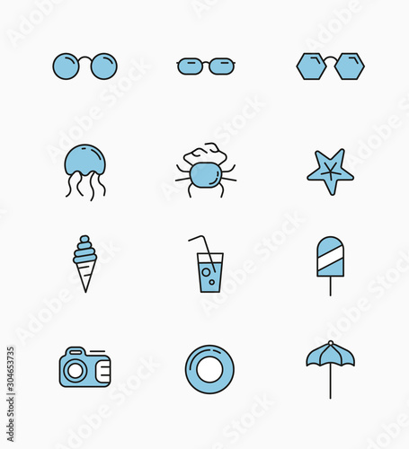 Vector linear icons template on the theme of travel, vacation, summer and weekend. photo