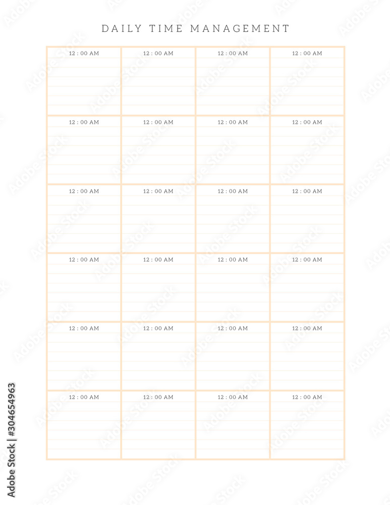 daily time management sheet printable daily time management template minimal time management layout stock illustration adobe stock