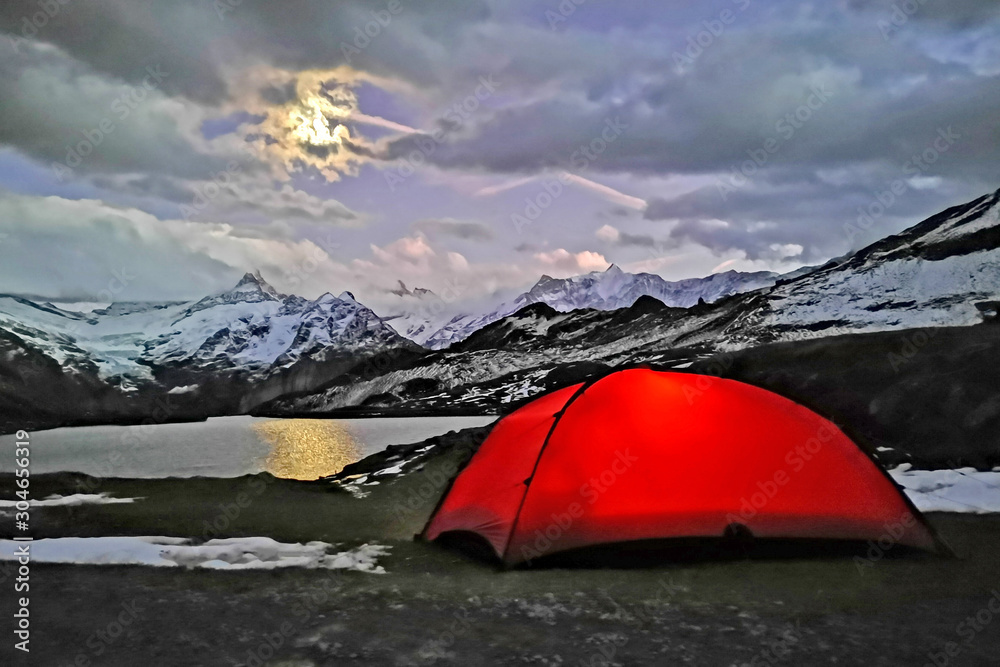 Outdoor camping tent in Switzerland countryside campsite