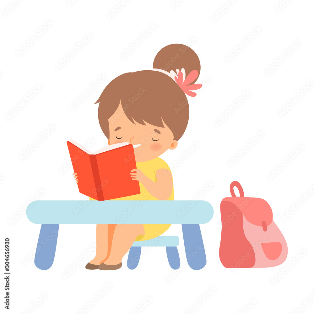 Little Girl Reading Book On Her Own Vector Illustration Little Girl Reading Book On Her Own Vector Illustration