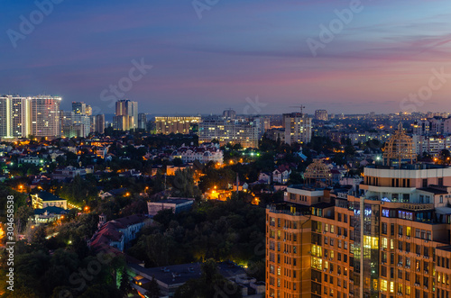 Odessa city, Ukraine, view from above on the evening city during sunset