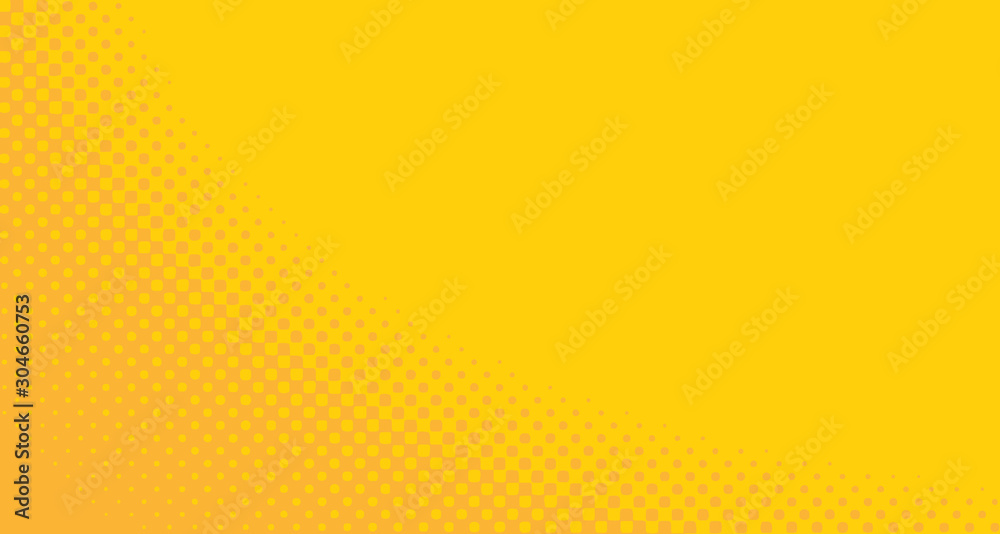 Fototapeta premium Orange halftone pop art background abstract vector comics style blank layout template with clouds beams and isolated dots pattern. For sale banner for your designe 1960s. with copy space eps10