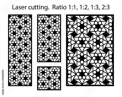 Jali decorative vector panels design. Cnc template set. Laser pattern. Set of geometric screens for laser cutting.