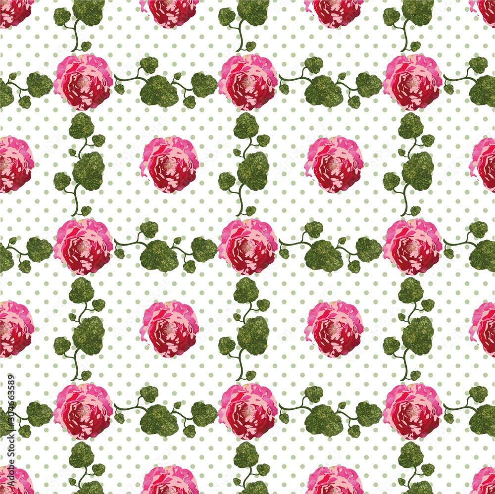 Colorful flower and dots seamless pattern print background design