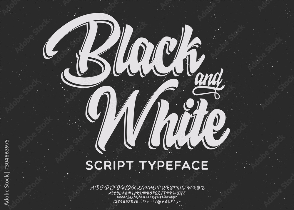 Black and White. Lettering print on sticker or clothes. Script font. Vector illustration.