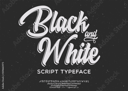 Black and White. Lettering print on sticker or clothes. Script font. Vector illustration.