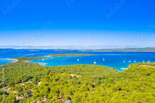 Beautiful blue sea paradise, archipelago on the island of Dugi Otok in Croatia, aerial seascape