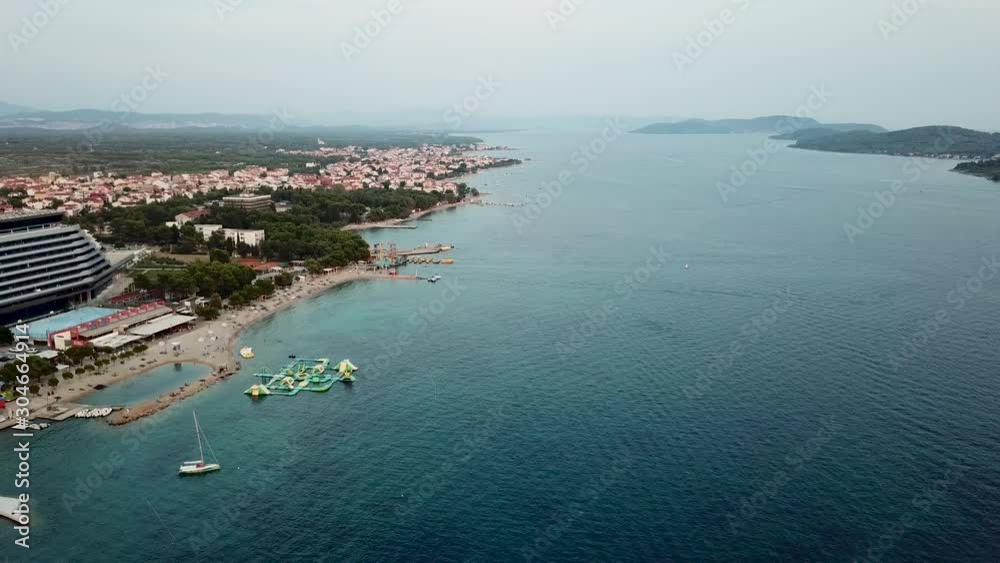 Areal of Vodice marina, city view, late sunset Areal of Vodice marina, city view, late sunset