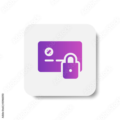 card payment protection icon in solid/glyph with stripes style in purple smooth gradient color