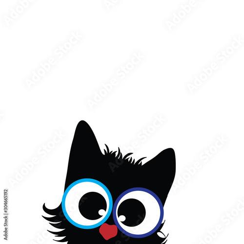 Vector illustration of kitty on white background. Symbol of animal, pet, cat, ears, eyes, muzzle, curious.