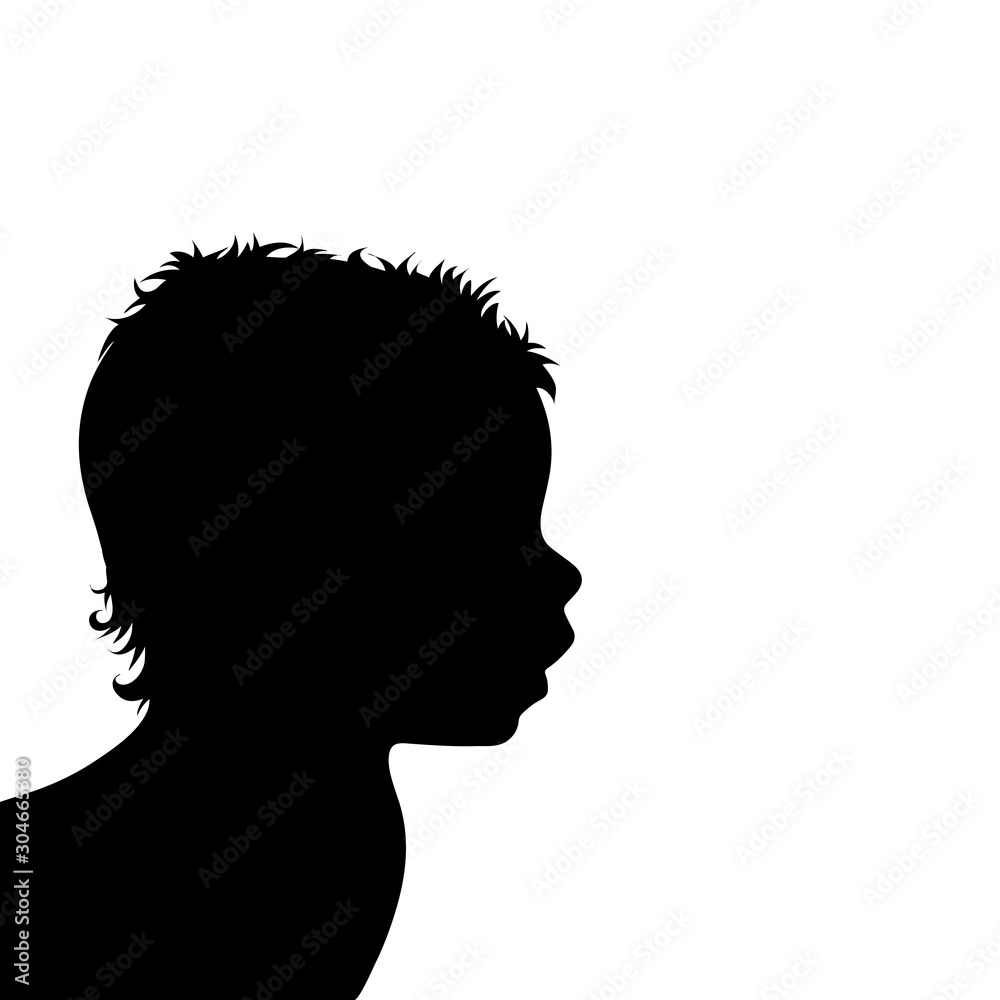 Vector silhouette of toddler on white background. Symbol of child, boy, childhood, baby, infantile.