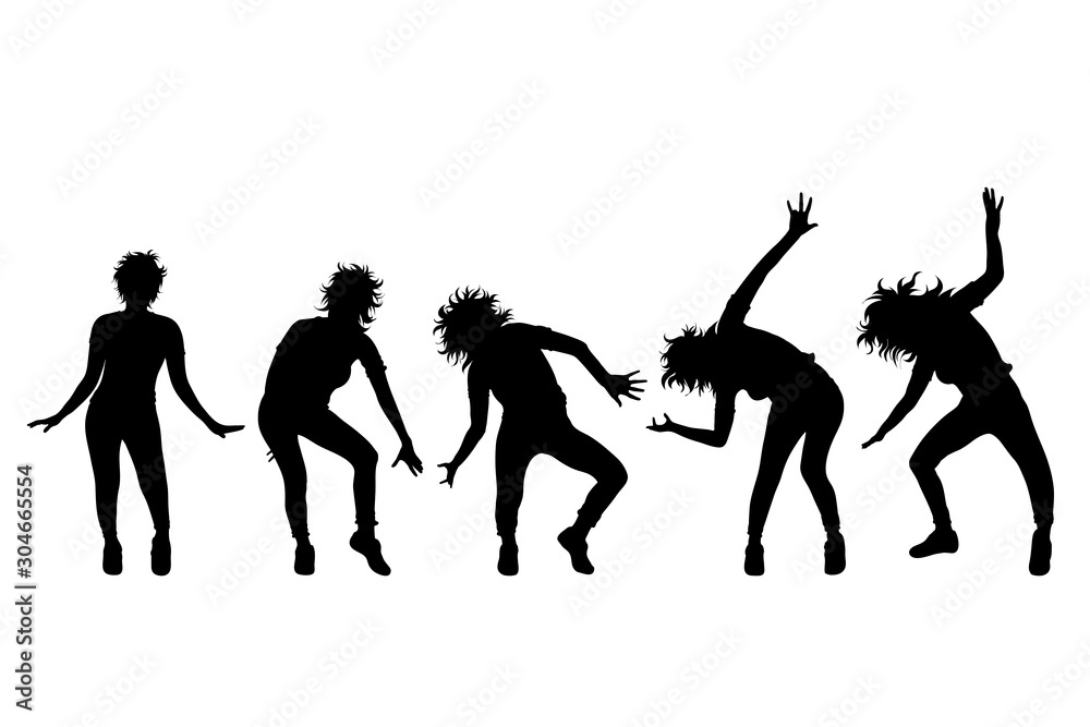 Vector silhouette of collection of women in different pose on white background. Symbol of girl, people, healthy, dance, body. Vector silhouette of collection of women in different pose on white background. Symbol of girl, people, healthy, dance, body.