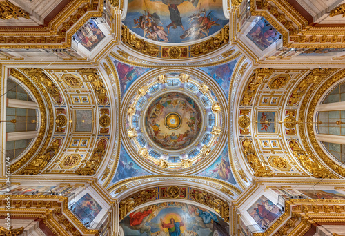 Saint Petersburg, Russia - Inside interior of Saint Isaac's Cathedral or Isaakievskiy Sobor is the largest Russian Orthodox church (sobor). It is the largest orthodox basilica.