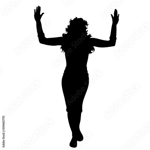 Vector silhouette of woman on white background. Symbol of girl, people, female, stop, pose, stand, stay, body, slim.
