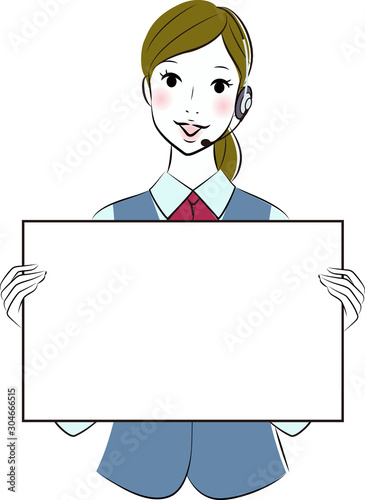 ボードを持つコールセンター女性