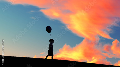 Fototapeta Naklejka Na Ścianę i Meble -  Children at sunset 3D Rendering