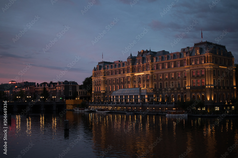 Amstel Hotel in Amsterdam during sunset 