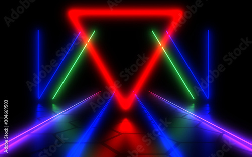 3D abstract background with neon lights . 3d illustration