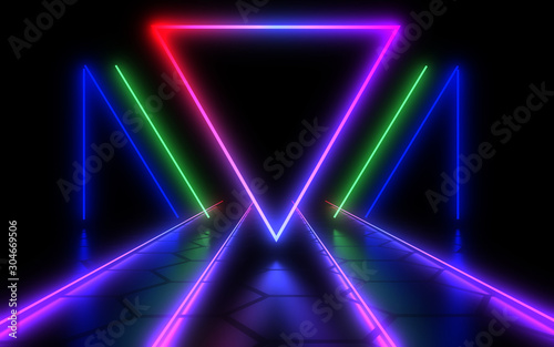 3D abstract background with neon lights . 3d illustration