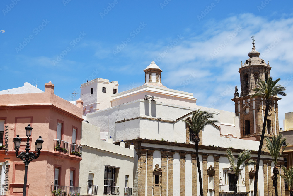 View of picturesque architecture of Cadiz, Andalusia, Spain. Ancient Cadiz city in southern Spain. Charming architecture of Cadiz.  