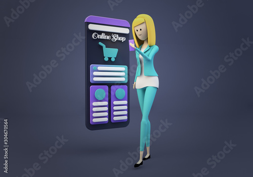 woman shopping 3d rendering photo