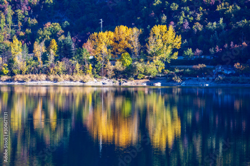 Reflections in Lake Scanno in Abruzzo in L'Aquila