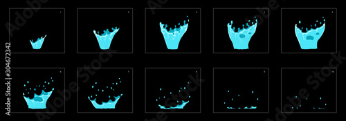 Dripping water splash effect animation. water splash drop frames sprite sheet animation for game development, motion graphic or mobile games.