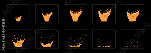 Dripping dust splash effect animation. dust splash drop frames sprite sheet animation for game development, motion graphic or mobile games.