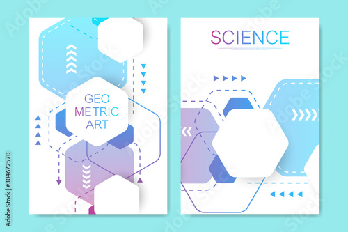 Modern vector templates for brochure, cover, poster, banner, flyer, annual report. Abstract art composition with hexagons, connecting lines and dots. Digital technology, science or medical concept