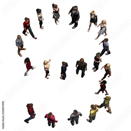 people - arranged in number 9 - without shadow - isolated on white background
