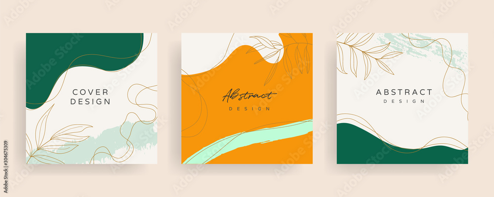 Social media stories and post creative Vector set. Background template with copy space for text and images design by abstract colored shapes,  line arts , Tropical leaves  warm color of the earth tone