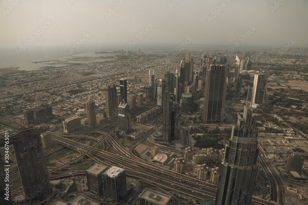 The incredible scenery of the city of Dubai. Skyscrapers and Landmarks