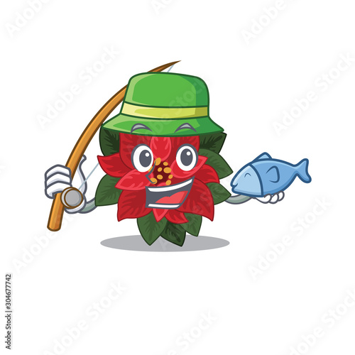 Vector illustration of flower poinsettia in a Fishing design