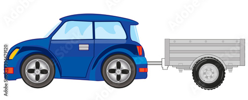 Vector illustration of the passenger car with trailor