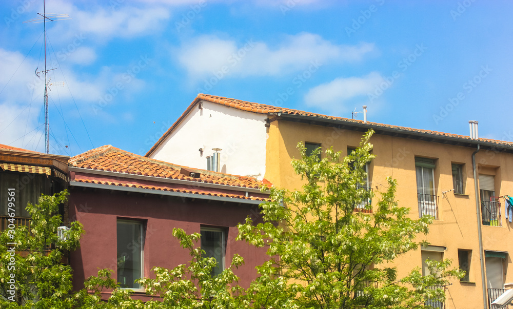 The roofs of European houses, Madrid, Spain.