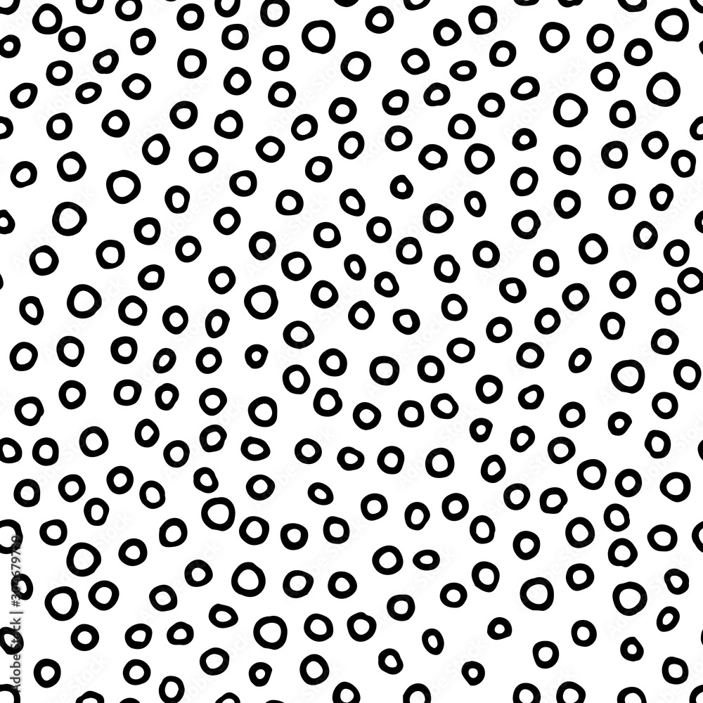 Seamless neutral pattern. Black hand-drawn rings on a white background. Scandinavian cozy ornament. Vector illustrations with circles for wallpaper, posters, wrapping paper, textiles